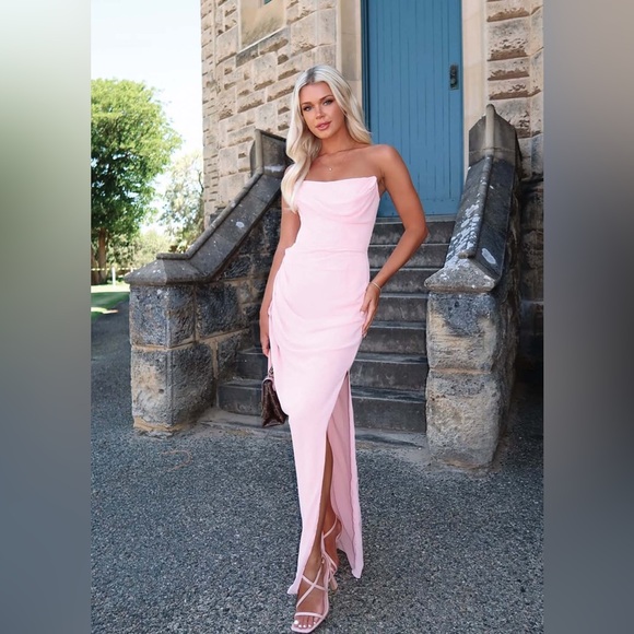 NWT HOUSE OF CB 'Adrienne' Pink Quartz Strapless Gown - Picture 3 of 6